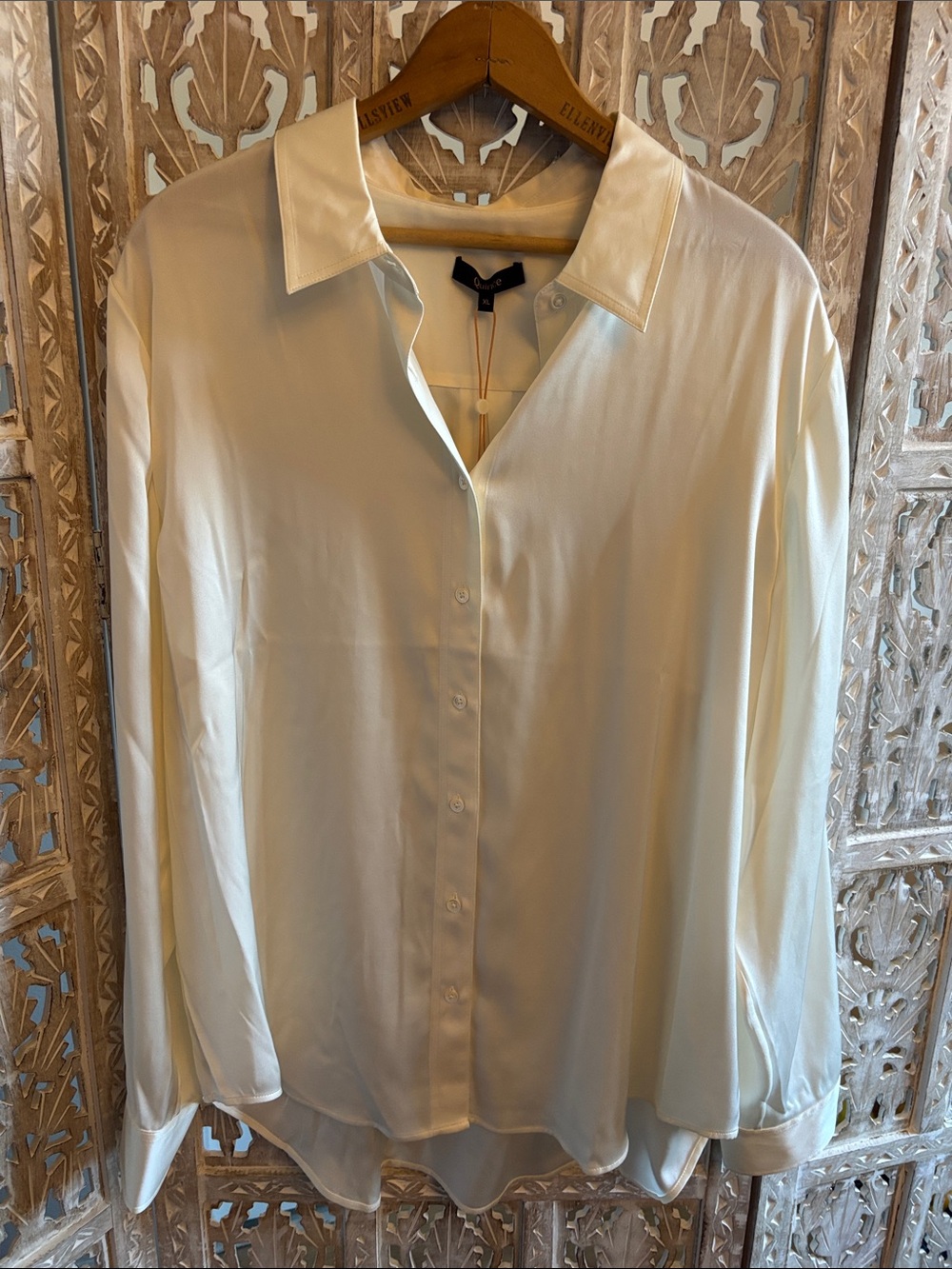 Quince Washable Silk Blouse Ivory XL NWT - Picture 9 of 12